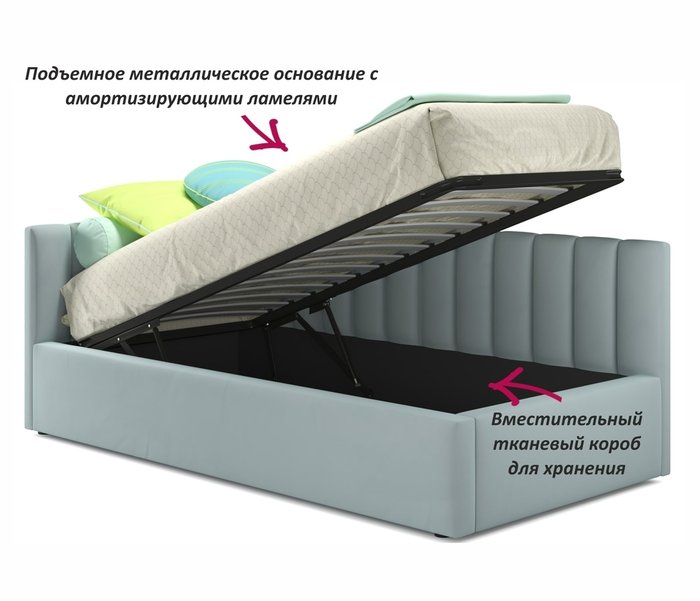 Кровать с подъемным механизмом и матрасом Milena 90х200 мятного цвета - лучшие Кровати для спальни в INMYROOM