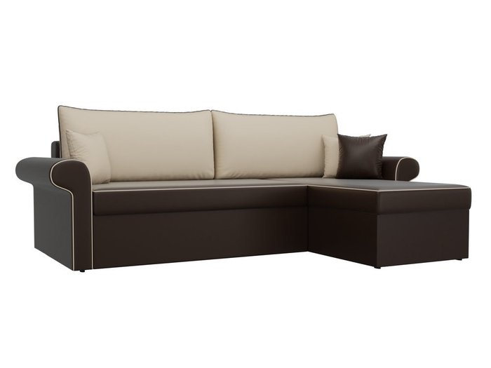 Угловой диван-кровать Милфорд бежево-коричневого цвета (экокожа) правый угол
