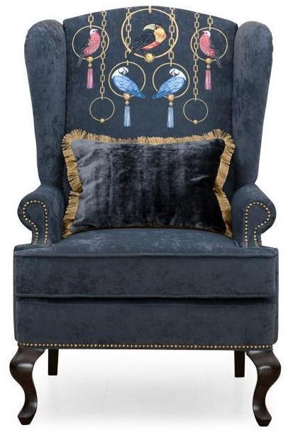 Кресло английское Биг Бен с ушками дизайн 3 серо-синего цвета - купить Интерьерные кресла по цене 41000.0