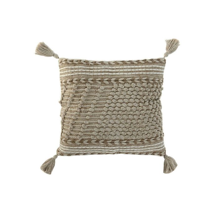 Декоративная подушка Boho 45x45 из хлопка и джута бежевого цвета с кисточками