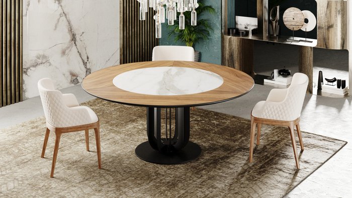 Обеденный стол Rotor 7 бело-коричневого цвета - купить Обеденные столы по цене 168630.0
