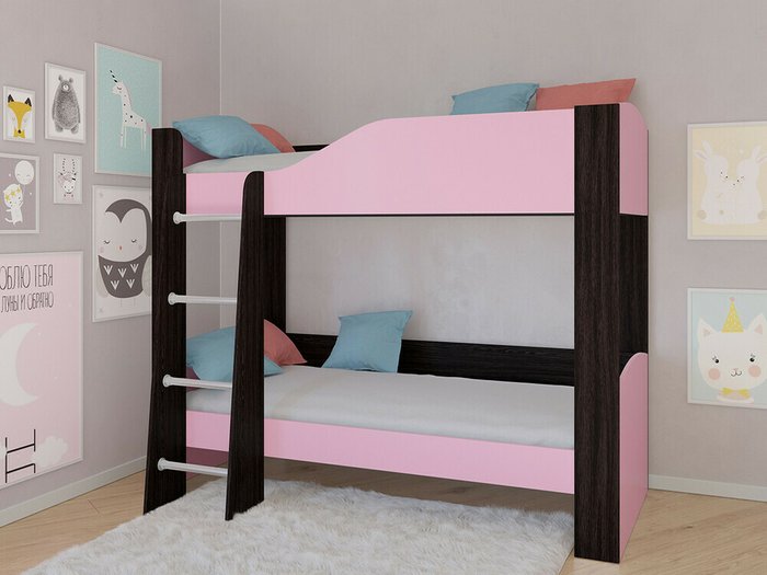 Двухъярусная кровать Астра 2 80х190 цвета Венге-розовый - купить Двухъярусные кроватки по цене 16900.0
