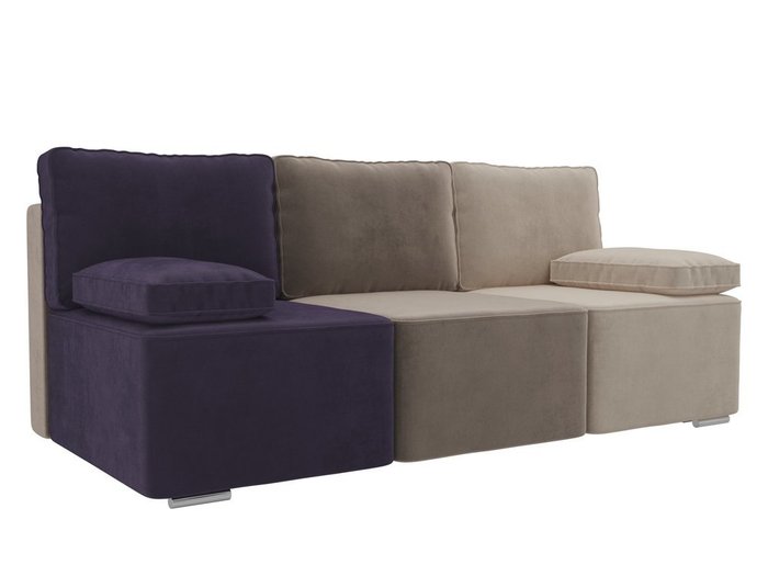 Прямой диван-кровать Радуга бежево-фиолетово-коричневого цвета