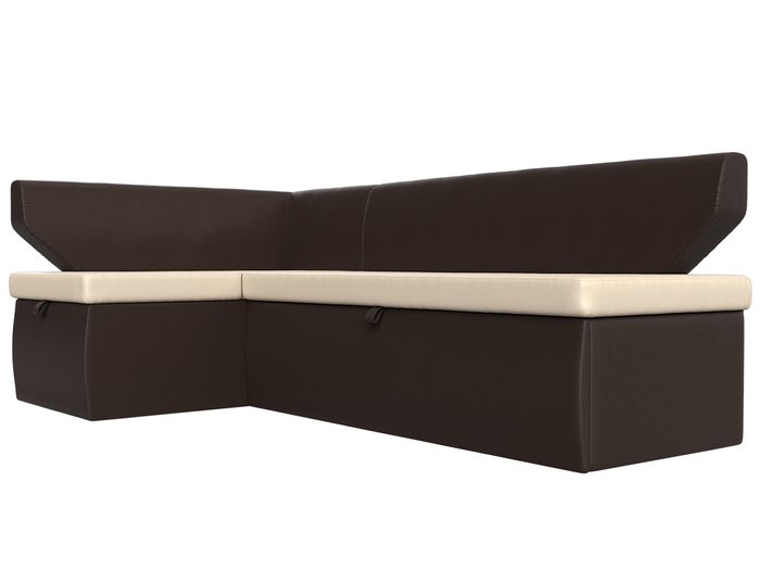 Угловой диван-кровать Омура коричнево-бежевого цвета (экокожа) левый угол - лучшие Угловые диваны в INMYROOM
