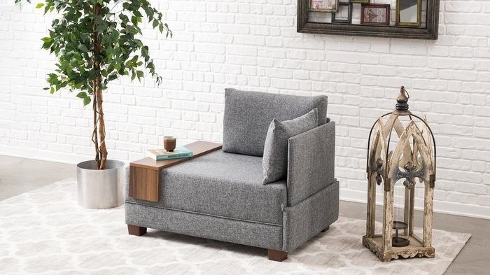 Кресло для отдыха с подлокотником в виде столика Uvi 1 серого цвета  - лучшие Интерьерные кресла в INMYROOM