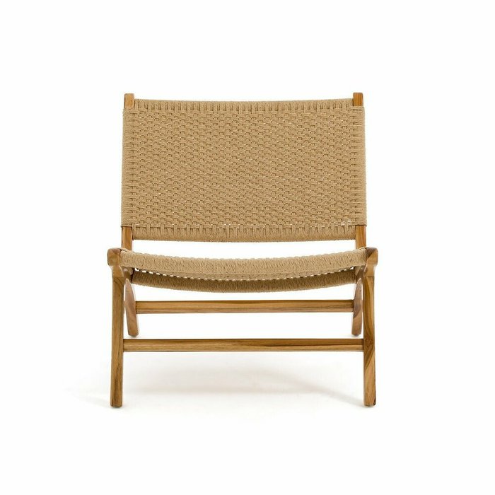 Кресло-лаундж из тика и плетеной веревки Amanda бежевого цвета - купить Интерьерные кресла по цене 58134.0