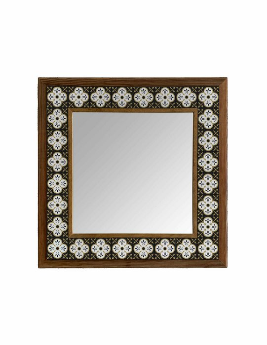 Настенное зеркало 43x43 с каменной мозаикой черно-белого цвета