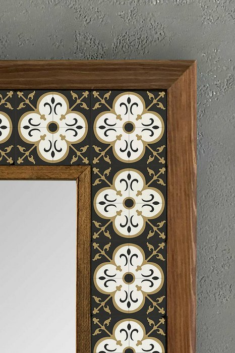 Настенное зеркало 33x33 с каменной мозаикой черно-белого цвета - купить Настенные зеркала по цене 9840.0