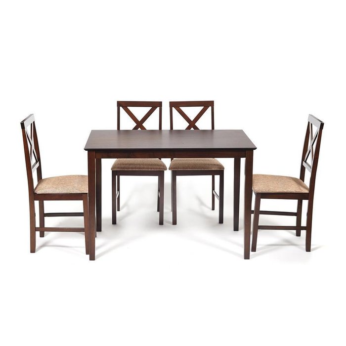 Обеденный комплект из столы и четырех стульев Хадсон темно-коричневого цвета