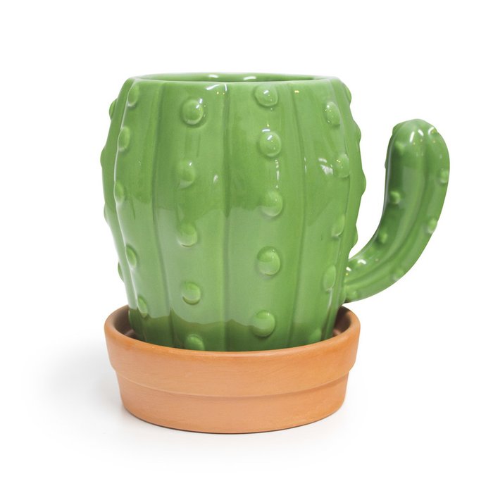 Кружка с блюдцем Cactus зеленого цвета