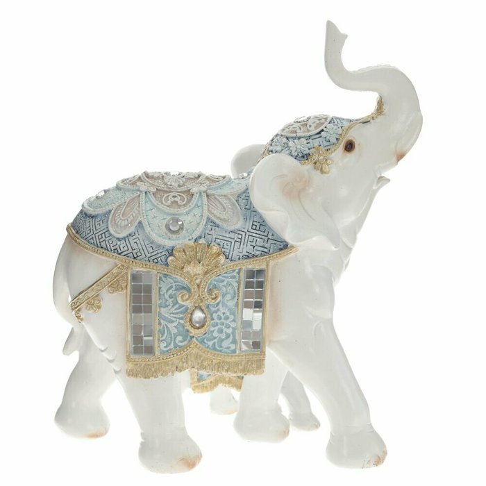 Фигурка декоративная Слоны бело-голубого цвета - лучшие Фигуры и статуэтки в INMYROOM