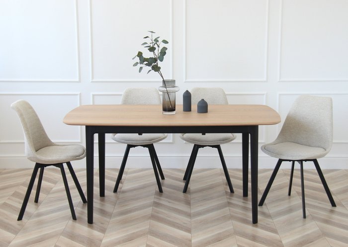 Стол обеденный Tammi 160 цвета беленый дуб с черным основанием - лучшие Обеденные столы в INMYROOM