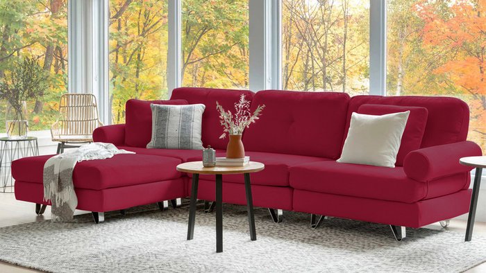 Угловый диван с оттоманкой Багамы красного цвета - купить Угловые диваны по цене 117000.0