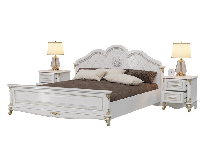 Спальня Да Винчи из кровати 180х200 и двух прикроватных тумб белого цвета - лучшие Спальные гарнитуры в INMYROOM