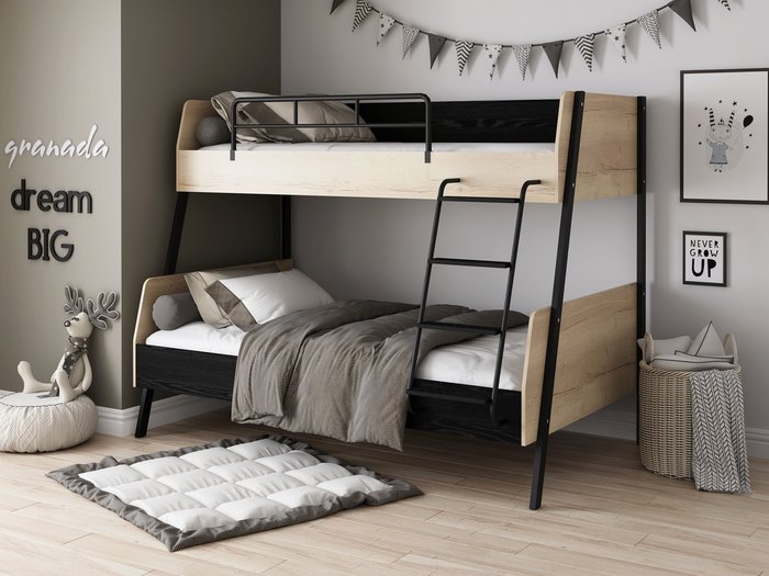 Кровать двухъярусная Дельта Лофт 90х120х200 черного цвета - купить Двухъярусные кроватки по цене 34450.0