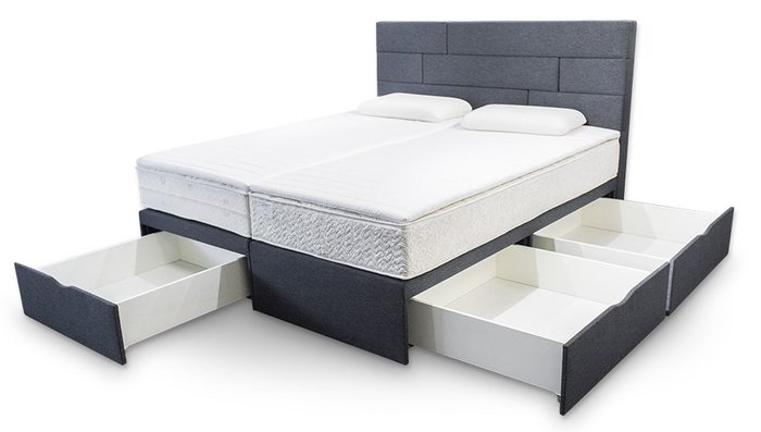 Кровать Домино серого цвета с тремя ящиками 180х200 - купить Кровати для спальни по цене 34100.0