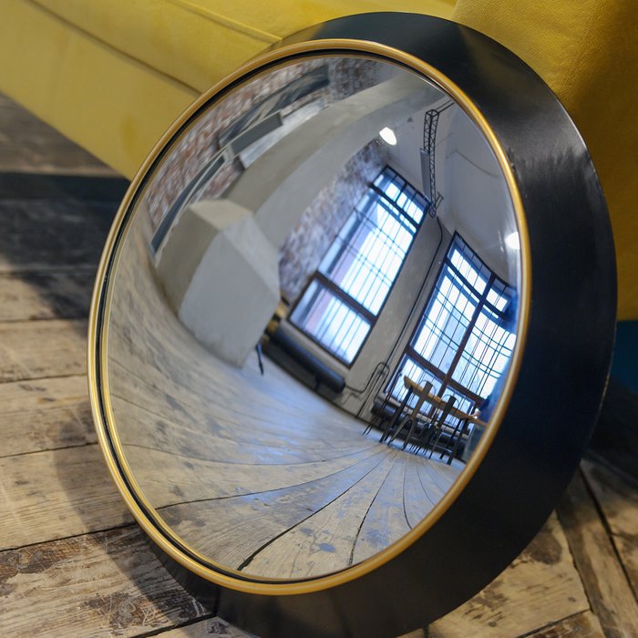 Декоративное настенное зеркало Морган М (fish-eye) в раме черно-золотистого цвета - купить Настенные зеркала по цене 20000.0