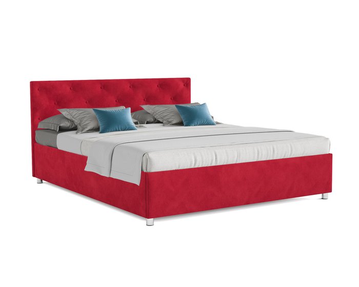 Кровать Классик 160х190 красного цвета с подъемным механизмом (микровельвет)