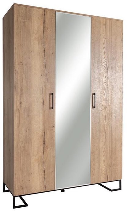 Шкаф трехстворчатый с зеркалом Loft Дуб Натур - лучшие Шкафы распашные в INMYROOM