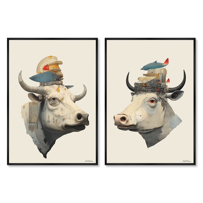 Набор из двух репродукций картин Cow dreams, 2024г.