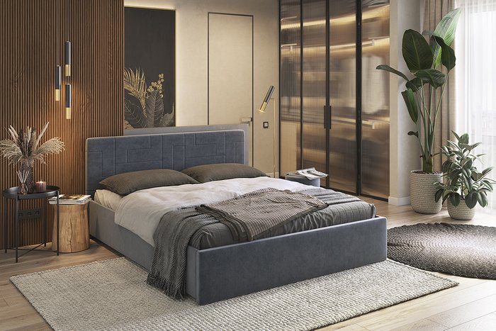 Кровать Лора 2 160х200 темно-синего цвета без подъемного механизма  - лучшие Кровати для спальни в INMYROOM