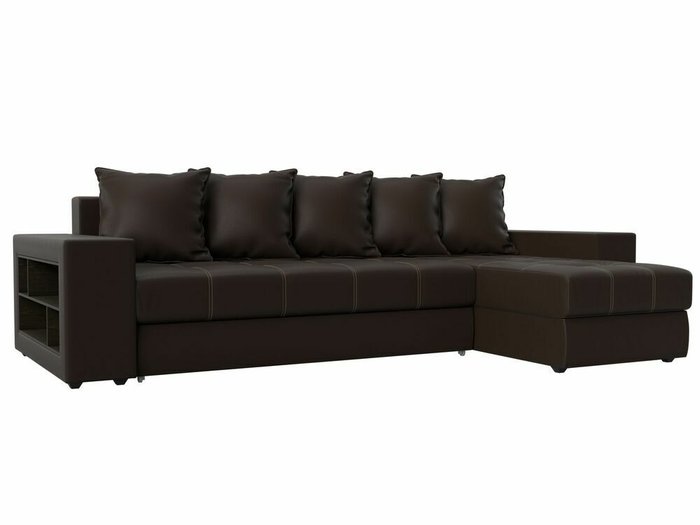 Угловой диван-кровать Дубай темно-коричневого цвета (экокожа) правый угол