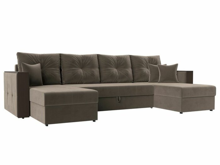 Угловой диван-кровать Валенсия П-образный коричневого цвета