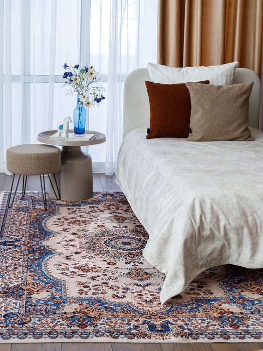 Ковер Silk medina 200x290 бежево-синего цвета - лучшие Ковры в INMYROOM