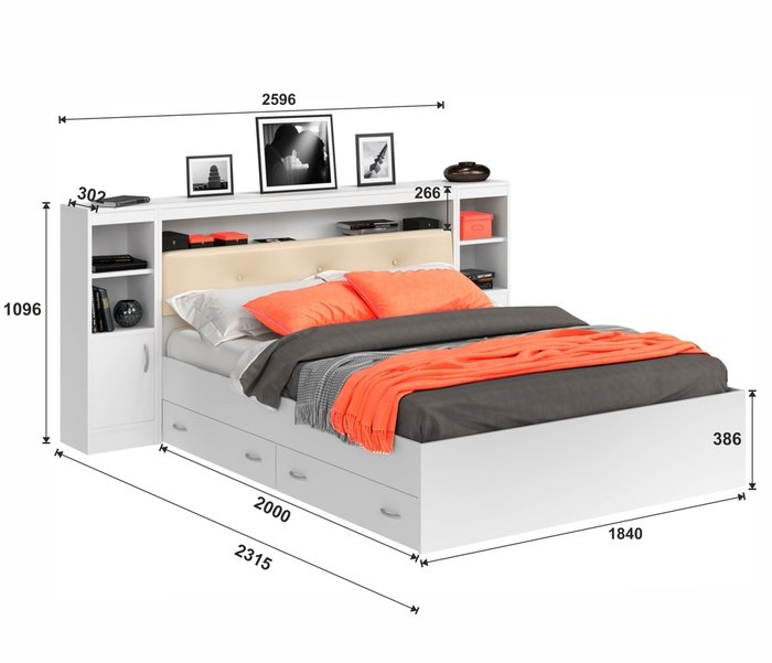 Кровать Виктория Эко 180х200 белого цвета с ящиками - купить Кровати для спальни по цене 23950.0