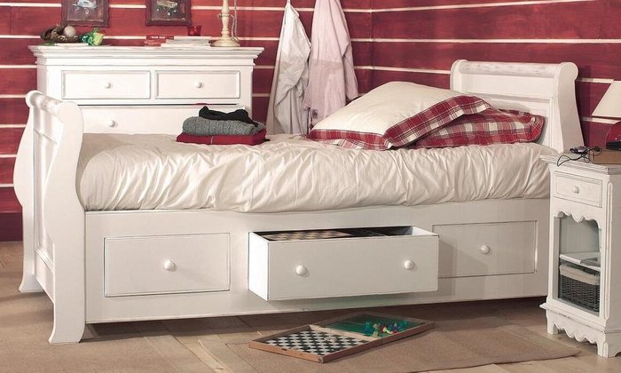 Кровать-ладья Нордик белого цвета 120х190 - купить Кровати для спальни по цене 222600.0