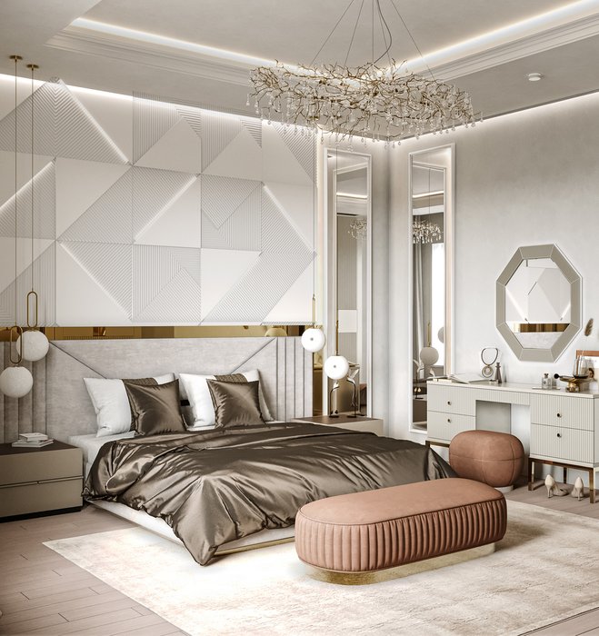Кровать Loki Modern 160х200 светло-серого цвета с золотыми молдингами и подъемным механизмом - лучшие Кровати для спальни в INMYROOM