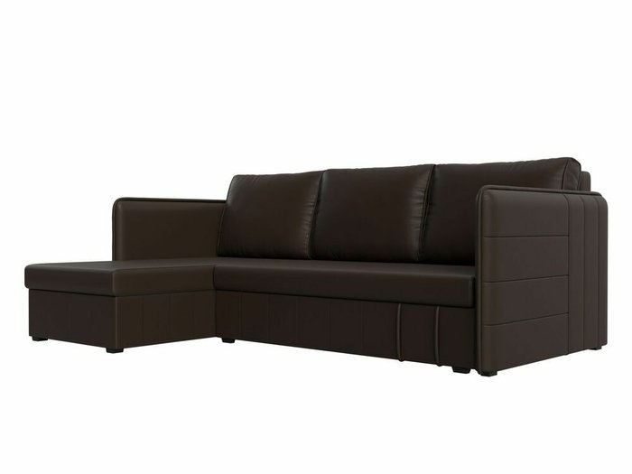 Угловой диван-кровать Слим коричневого цвета (экокожа) левый угол