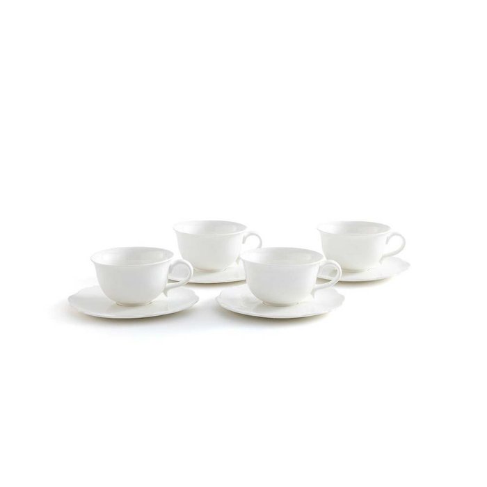 Комплект из четырех кофейных чашек с блюдцами Hirène белого цвета