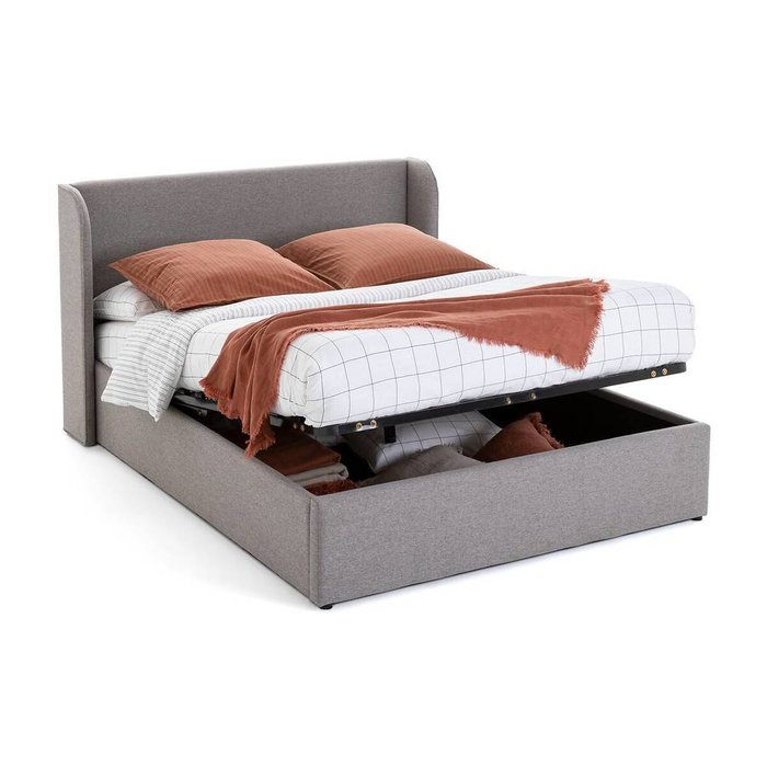 Кровать с ящиком для хранения и подъемным основанием Nasik 140х190 серого цвета - купить Кровати для спальни по цене 56401.0