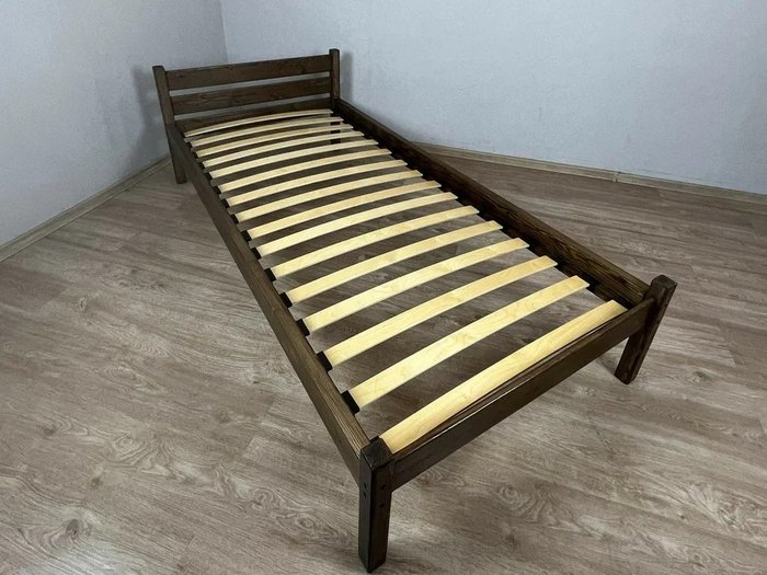 Кровать Классика сосновая с ортопедическим основанием 80х190 цвета темный дуб - купить Кровати для спальни по цене 10730.0