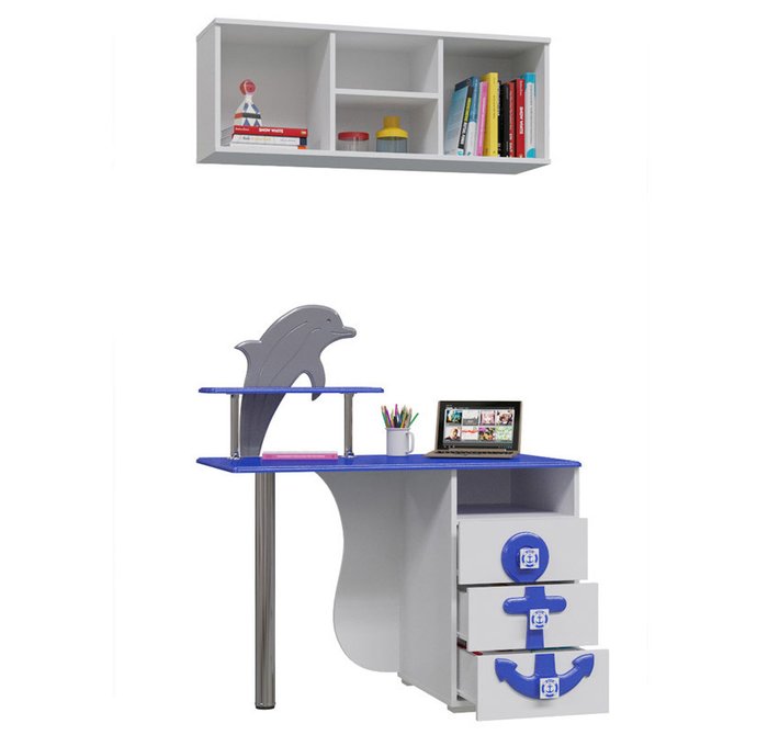 Стол письменный Парус бело-синего цвета - лучшие Письменные столы в INMYROOM