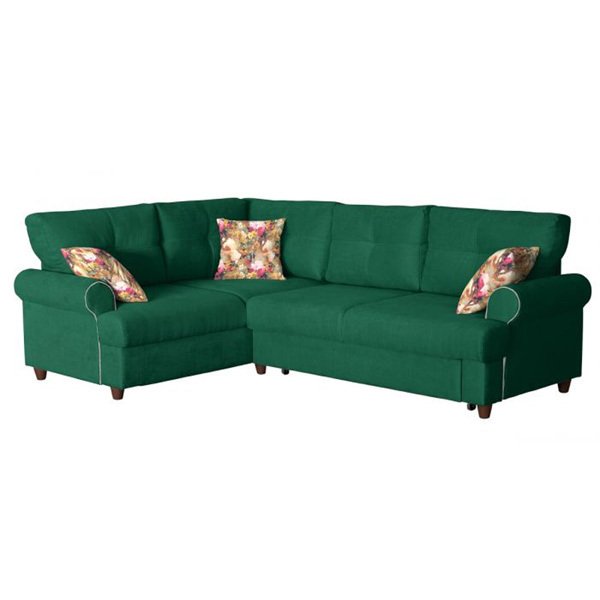 Угловой диван правый Мирта с обивкой из велюра зеленого цвета