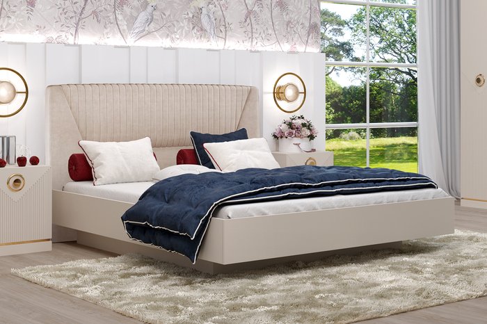 Кровать Капри-11 180х200 бежевого цвета с подъёмным механизмом - лучшие Кровати для спальни в INMYROOM