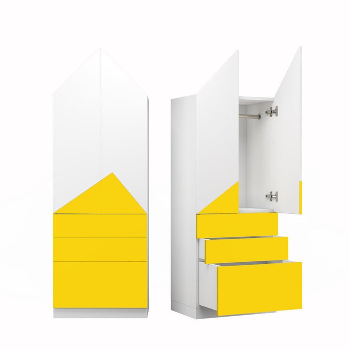Шкаф Альпы горчично-белого цвета с тремя ящиками