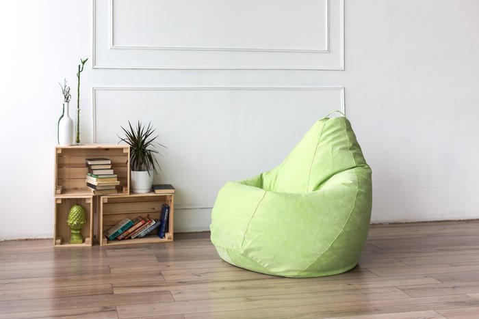 Кресло-мешок Груша L в обивке из микровельвета салатового цвета - лучшие Бескаркасная мебель в INMYROOM