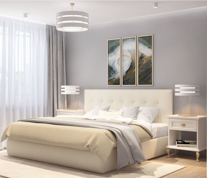 Кровать Selesta 140х200 с подъемным механизмом светло-бежевого цвета - лучшие Кровати для спальни в INMYROOM