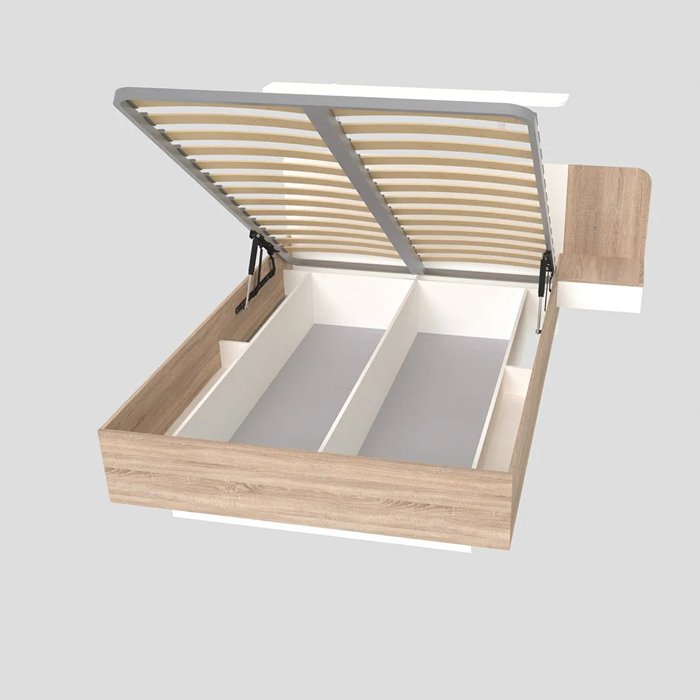 Кровать Астра 160х200 бело-бежевого цвета с подъемным механизмом и одним ящиком - купить Кровати для спальни по цене 47610 Кровать Астра 160х200 бело-бежевого цвета с подъемным механизмом и одним ящиком - купить Кровати для спальни по цене 47610