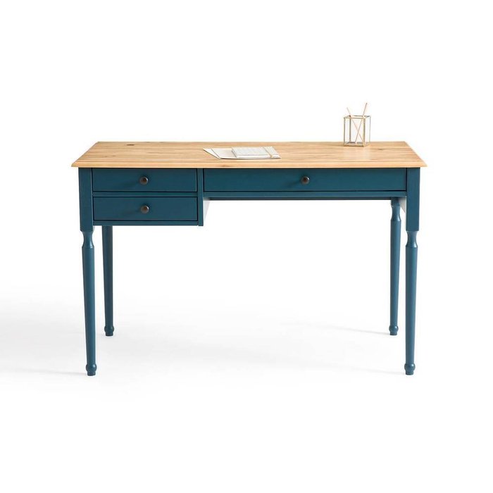 Стол письменный из массива сосны Authentic Style синего цвета - купить Письменные столы по цене 35819.0