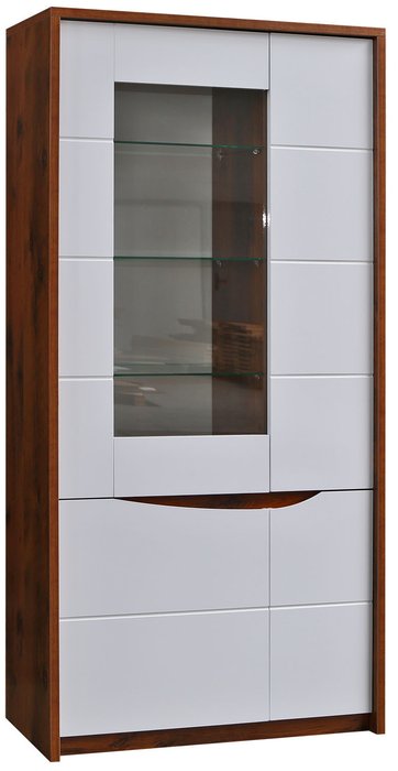 Шкаф-витрина Монако бело-коричневого цвета левый