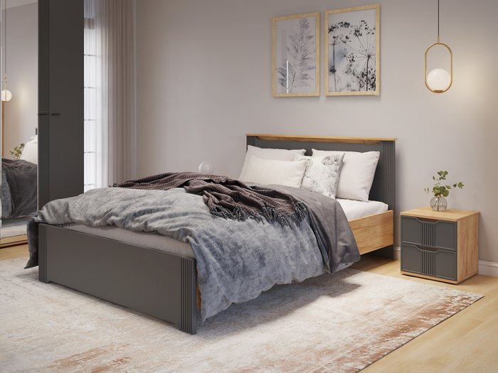 Кровать с основанием Эмилия 140х200 серого цвета - лучшие Кровати для спальни в INMYROOM