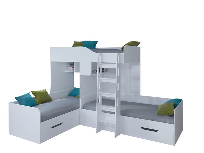 Двухъярусная кровать Трио 80х190 белого цвета