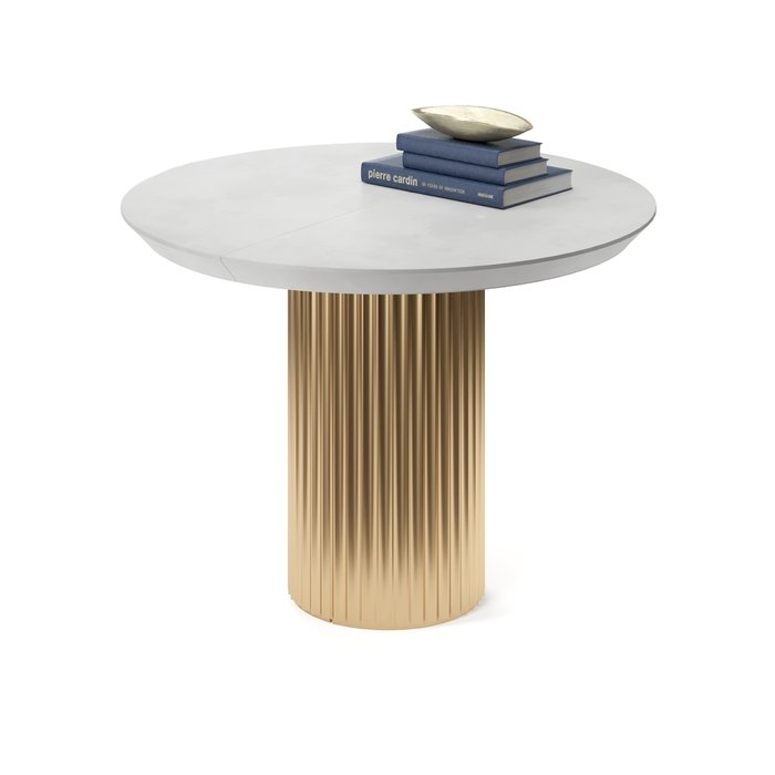 Обеденный стол раздвижной Нави на золотом основании с белой столешницей - лучшие Обеденные столы в INMYROOM