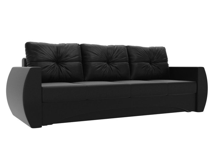 Прямой диван-кровать Сатурн черного цвета (экокожа)