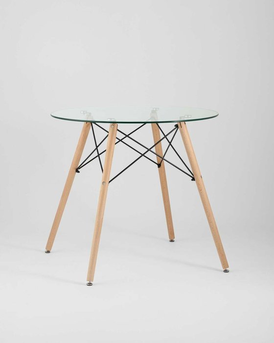 Обеденный стол со стеклянной столешницей на деревянных ножках - купить Обеденные столы по цене 7990.0