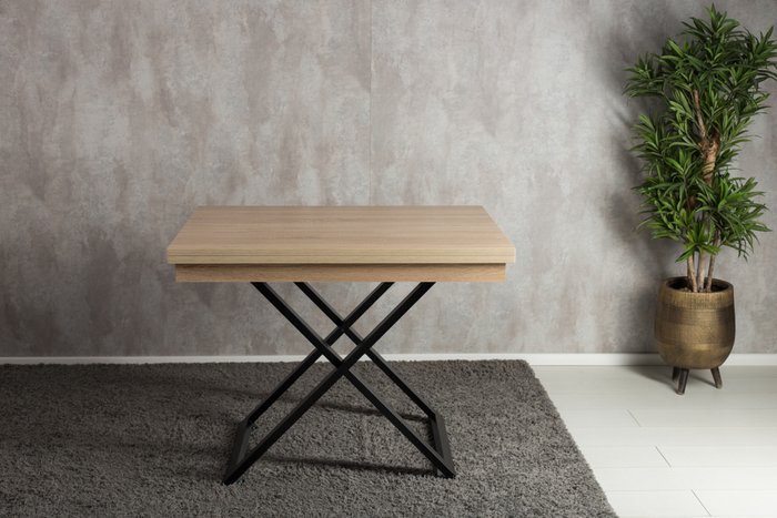 Стол-трансформер Cross цвета дуб сонома на черных ножках - лучшие Обеденные столы в INMYROOM